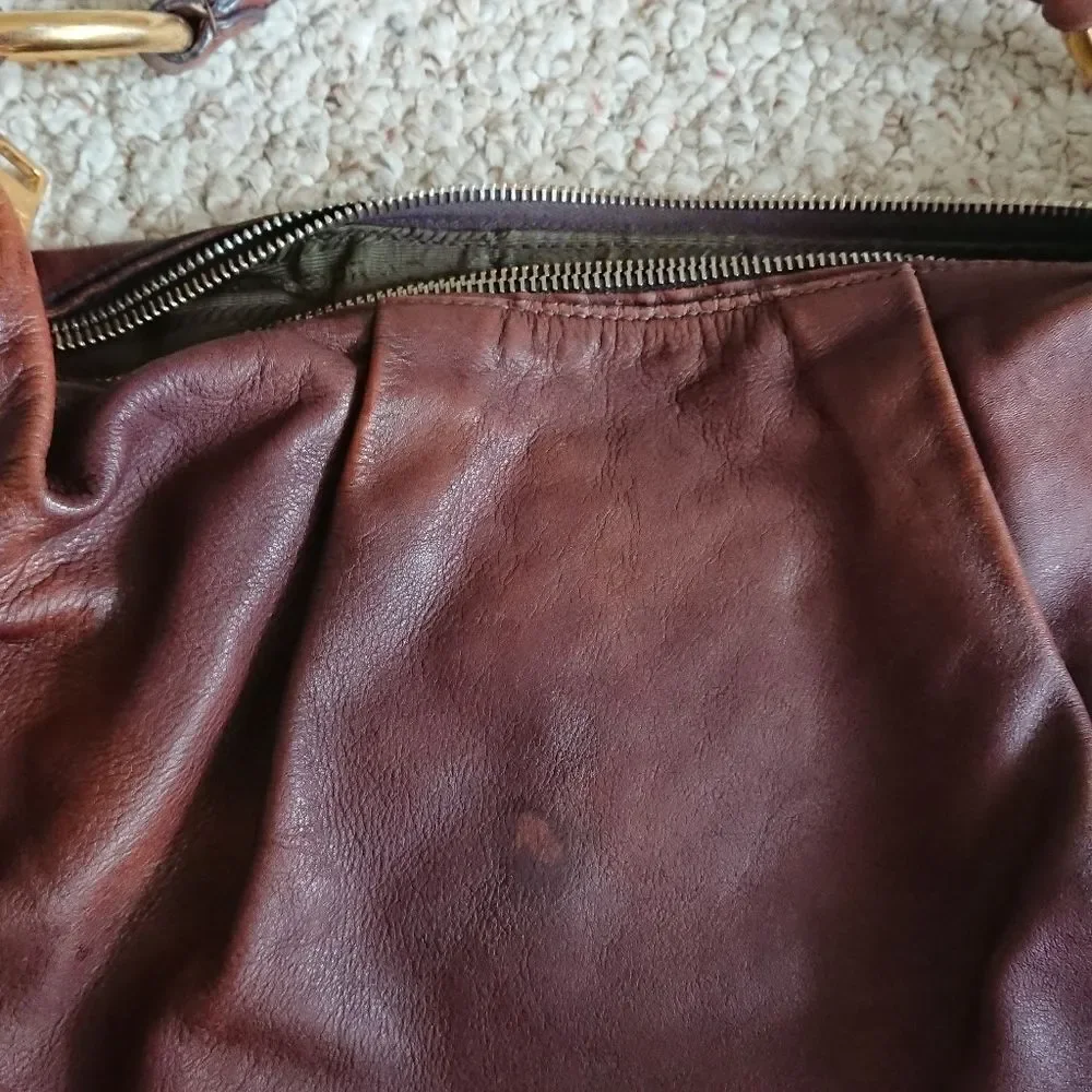 PRADA coffee brown calfskin leather Hobo Bag